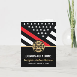 Firefighter Red Lin Flag Fire Academy Graduation Card