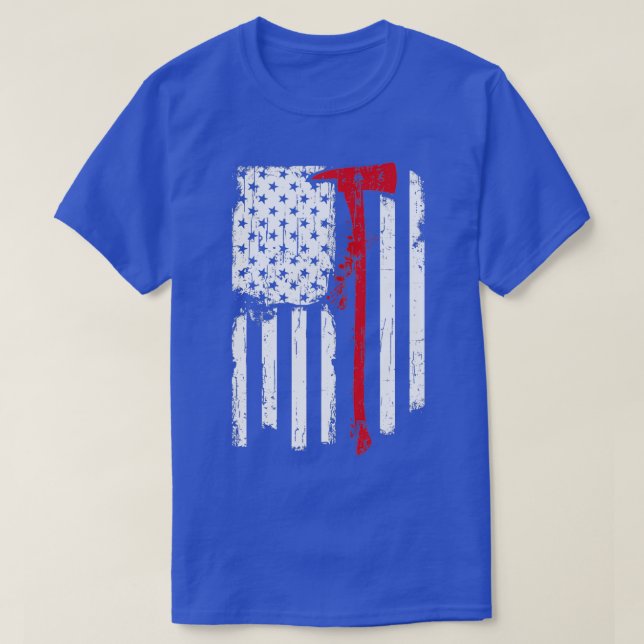 Firefighter Red Line American Flag with Fireman Ax T-Shirt (Design Front)
