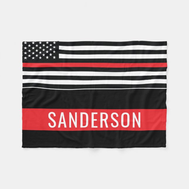 Firefighter Red Line Fire Department Flag Fireman Fleece Blanket (Front (Horizontal))