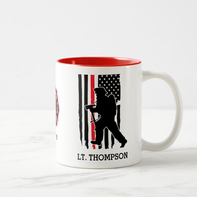 Firefighter Red Line Flag Emblem  Personalised Two-Tone Coffee Mug (Right)