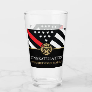 Firefighter Red Line Flag Fire Academy Graduation Glass