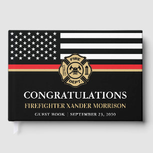 Firefighter Red Line Flag Fire Academy Graduation Guest Book