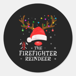 Firefighter Reindeer Family Matching Christmas Pjs Classic Round Sticker