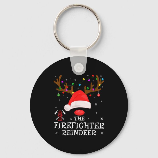 Firefighter Reindeer Family Matching Christmas Pjs Key Ring (Front)