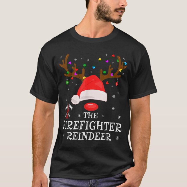 Firefighter Reindeer Family Matching Christmas Pjs T-Shirt (Front)