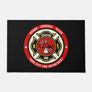 Firefighter Rescue ADD NAME Fire Department Badge Doormat