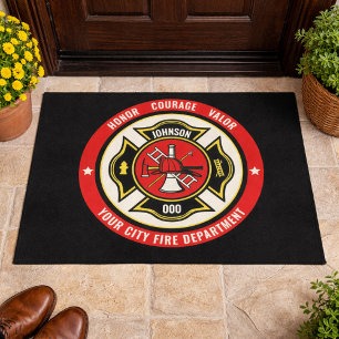 Firefighter Rescue ADD NAME Fire Department Badge Doormat