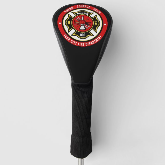 Firefighter Rescue ADD NAME Fire Department Badge Golf Head Cover (Front)