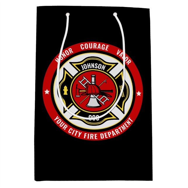 Firefighter Rescue ADD NAME Fire Department Badge Medium Gift Bag (Creator Uploaded)