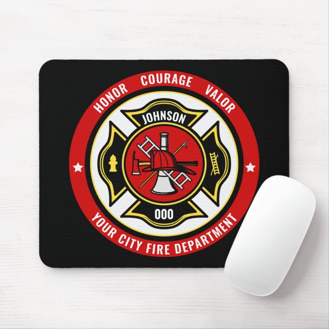 Firefighter Rescue ADD NAME Fire Department Badge Mouse Mat (With Mouse)
