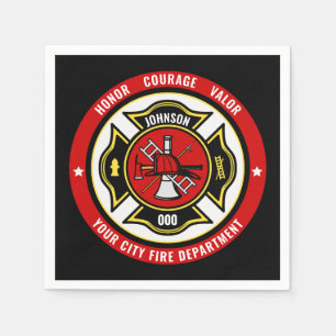 Firefighter Rescue ADD NAME Fire Department Badge Napkin