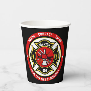 Firefighter Rescue ADD NAME Fire Department Badge Paper Cups