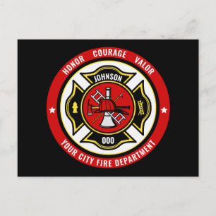 Firefighter Rescue ADD NAME Fire Department Badge Postcard