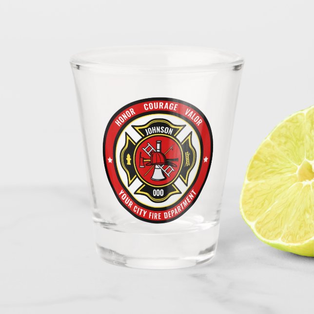 Firefighter Rescue ADD NAME Fire Department Badge Shot Glass (Front)