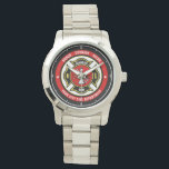 Firefighter Rescue ADD NAME Fire Department Badge Watch<br><div class="desc">Fire Department ADD NAME Fireman Firefighter Badge design - Emblem with Helmet and Axe. Customise with your Name,  Station/Dept Number and location.</div>
