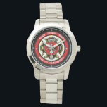 Firefighter Rescue ADD NAME Fire Department Badge Watch<br><div class="desc">Fire Department ADD NAME Fireman Firefighter Badge design - Emblem with Helmet and Axe. Customise with your Name,  Station/Dept Number and location.</div>
