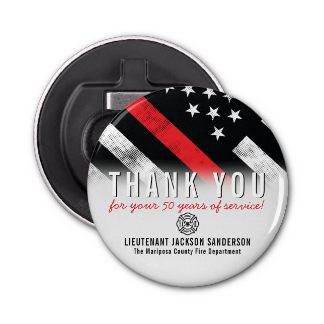 Firefighter Retirement Anniversary Red Line Flag Bottle Opener (Front)