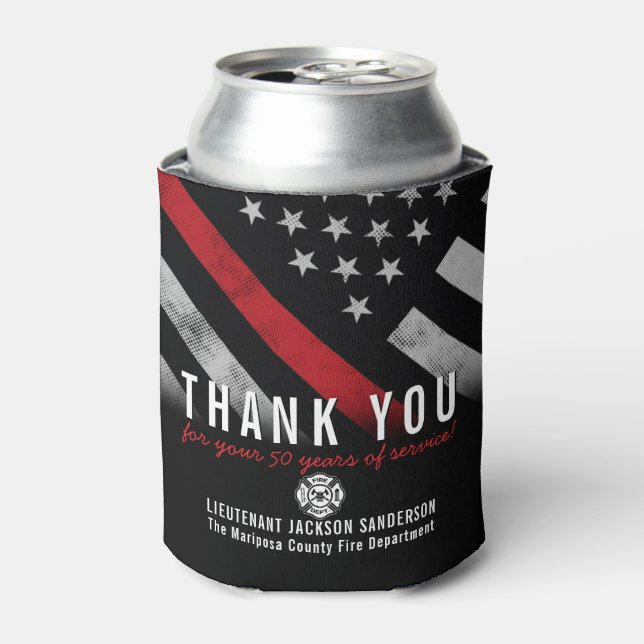 Firefighter Retirement Anniversary Red Line Flag Can Cooler (Can Front)