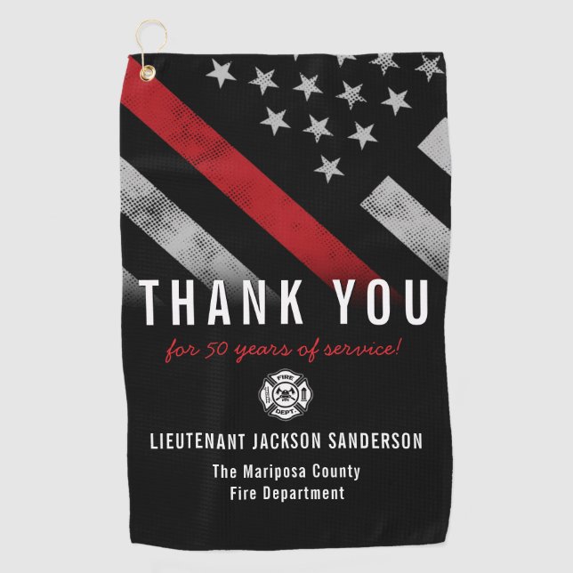 Firefighter Retirement Anniversary Red Line Flag Golf Towel (Front)