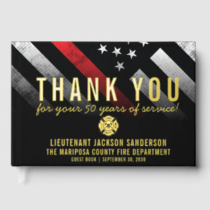 Firefighter Retirement Anniversary Red Line Flag Guest Book