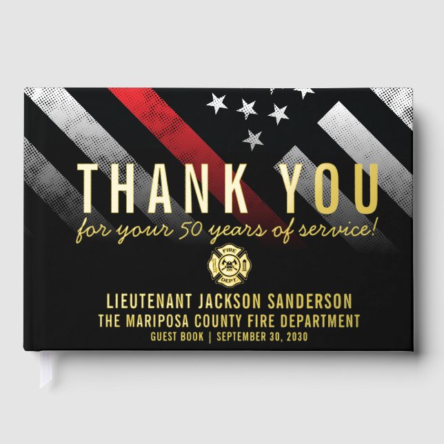 Firefighter Retirement Anniversary Red Line Flag Guest Book (Front)