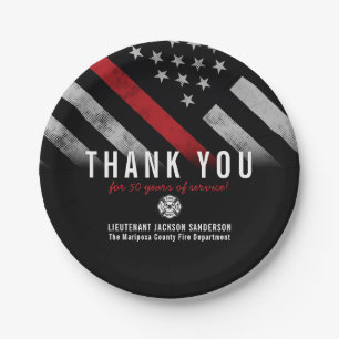 Firefighter Retirement Anniversary Red Line Flag Paper Plate