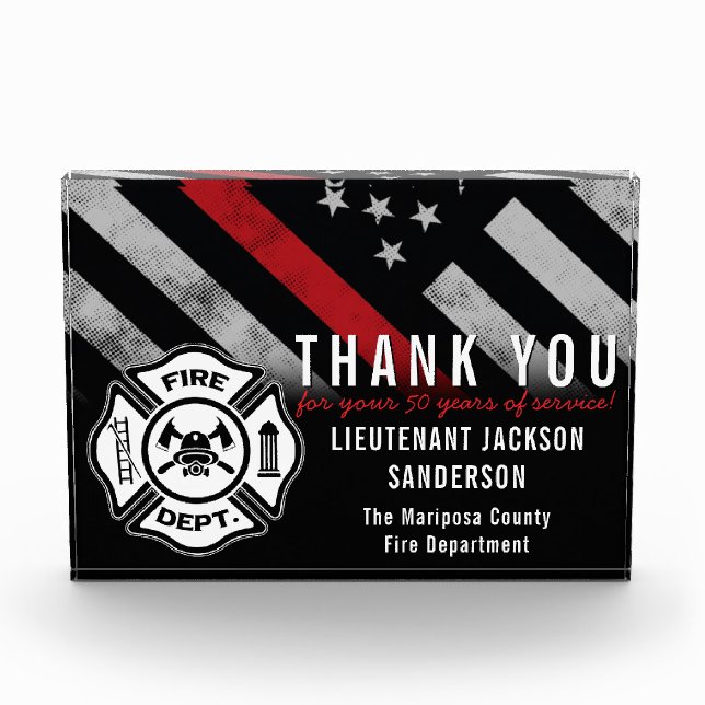 Firefighter Retirement Anniversary Red Line Flag Photo Block (Front)