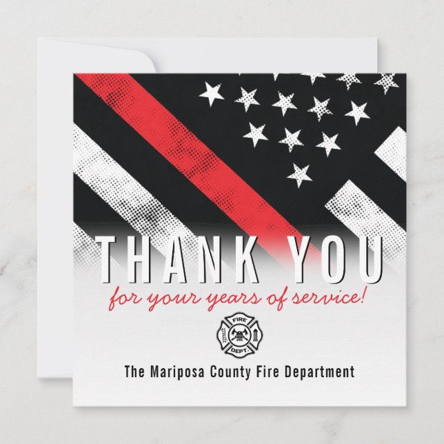 Firefighter Retirement Anniversary Red Line Flag Thank You Card (Front)