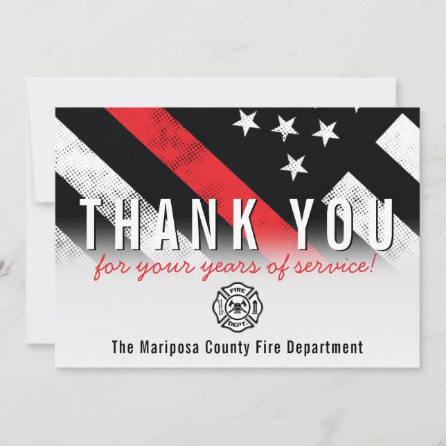 Firefighter Retirement Anniversary Red Line Flag Thank You Card (Front)