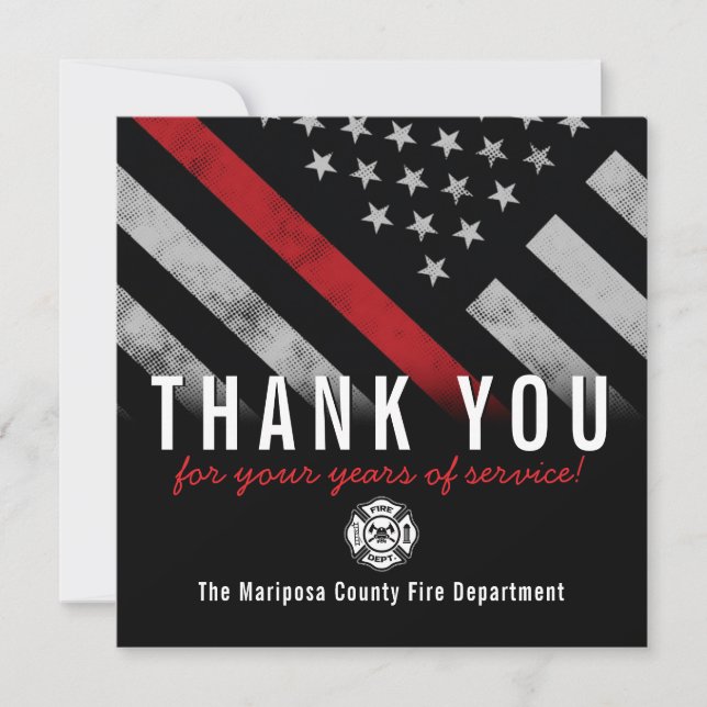 Firefighter Retirement Anniversary Red Line Flag Thank You Card (Front)