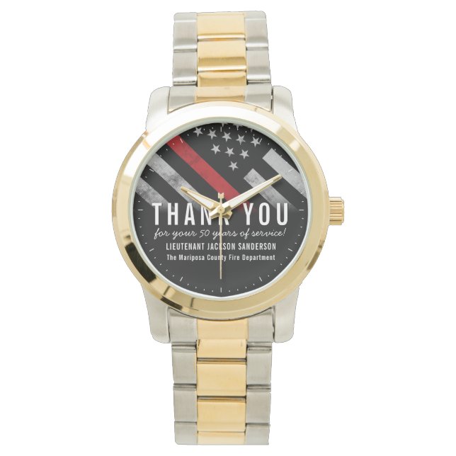 Firefighter Retirement Anniversary Red Line Flag Watch (Front)