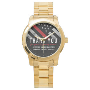 Firefighter Retirement Anniversary Red Line Flag Watch