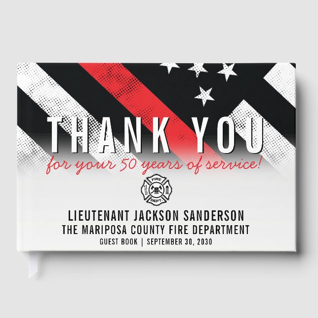 Firefighter Retirement Anniversary Thin Red Line Guest Book (Front)