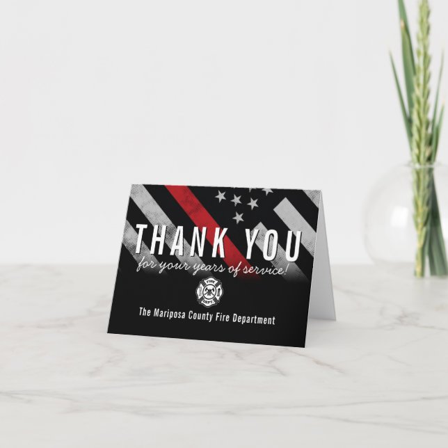 Firefighter Retirement Anniversary Thin Red Line Thank You Card (Front)