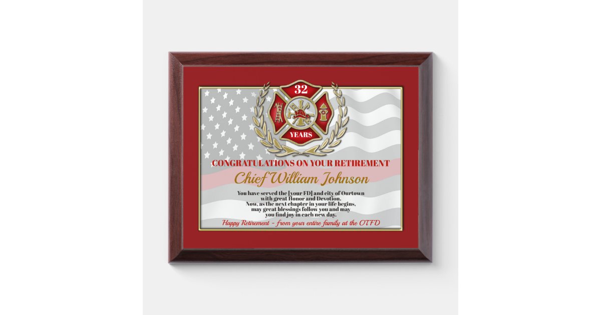 Firefighter Retirement Award Plaque Zazzle.co.uk