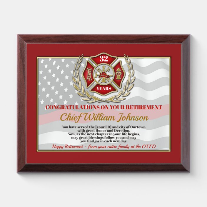 Firefighter Retirement Award Plaque Zazzle.co.uk