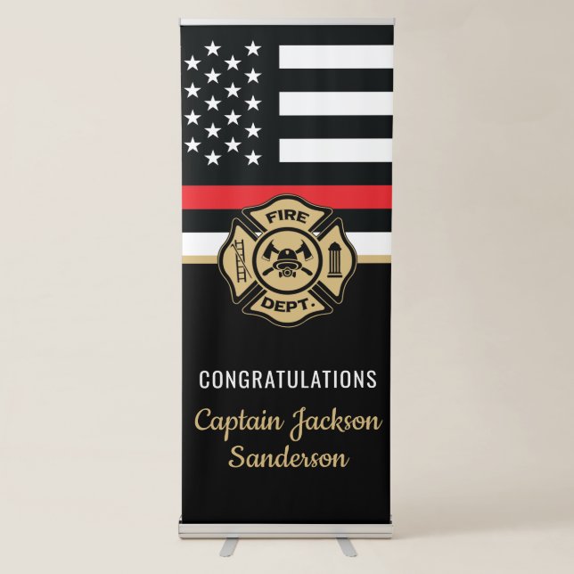 Firefighter Retirement Congrats Thin Red Line Retractable Banner (Front)
