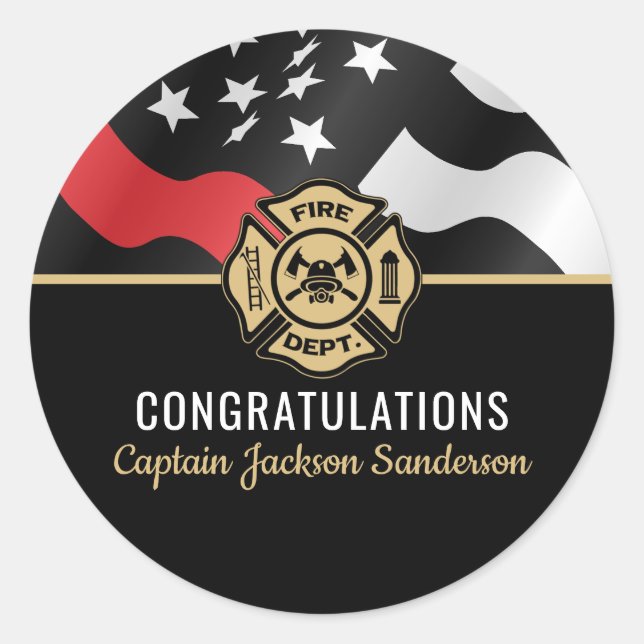 Firefighter Retirement Fire Department Flag Classic Round Sticker (Front)