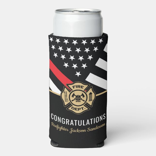 Firefighter Retirement Fire Department Flag Seltzer Can Cooler (Seltzer Front)