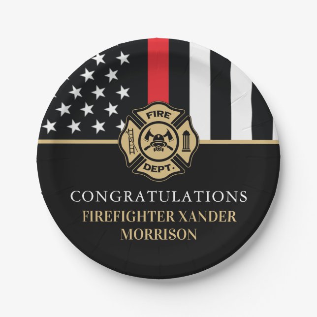 Firefighter Retirement Fire Department Party Paper Plate (Front)