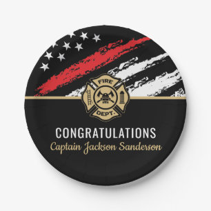 Firefighter Retirement Fire Department Red Line Paper Plate