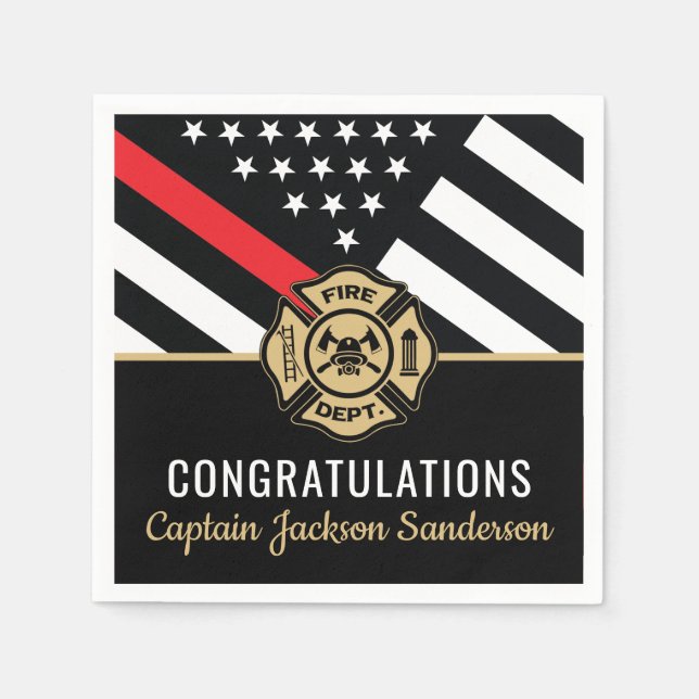 Firefighter Retirement Fireman Red Line Flag Napkin (Front)