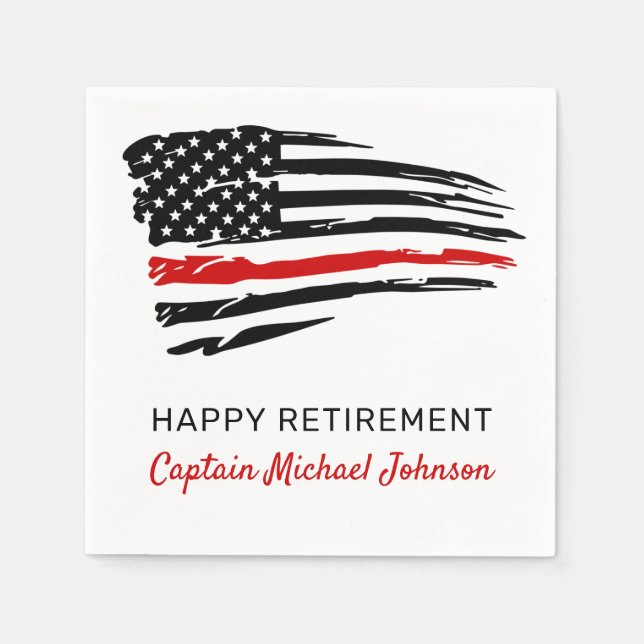 Firefighter Retirement Firemen Thin Red Line Party Napkin (Front)