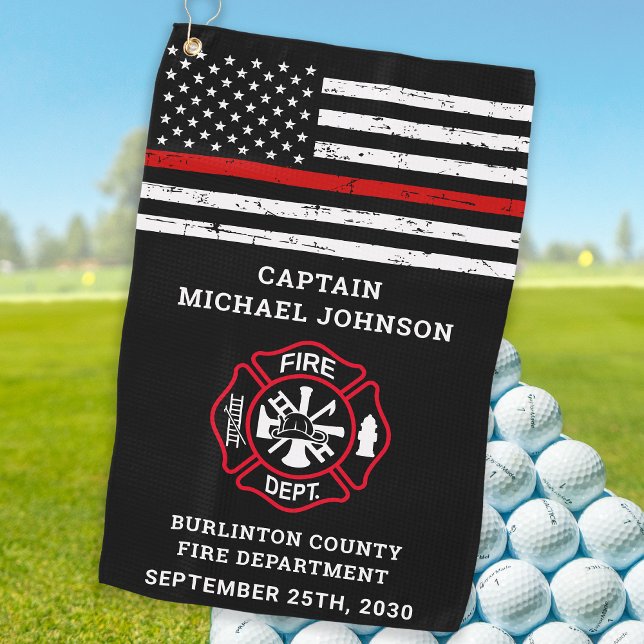 Firefighter Retirement Maltese Cross Thin Red Line Golf Towel (Creator Uploaded)