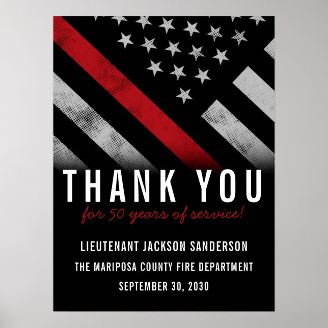 Firefighter Retirement Party Anniversary Red Line Poster (Front)