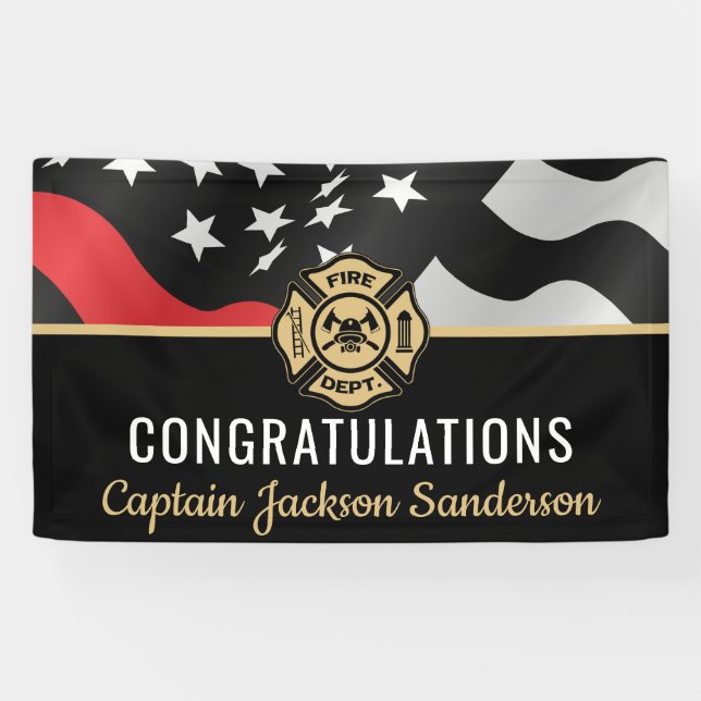 Firefighter Retirement Party Fireman Red Line Flag Banner (Horizontal)