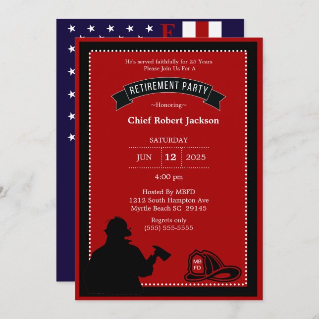 Firefighter Retirement Party Invitation (Front/Back)