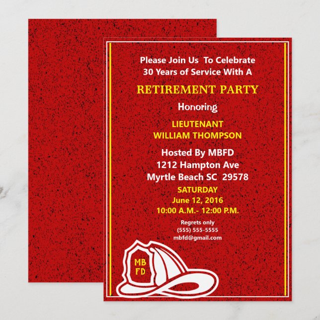 Firefighter Retirement Party Invitation (Front/Back)