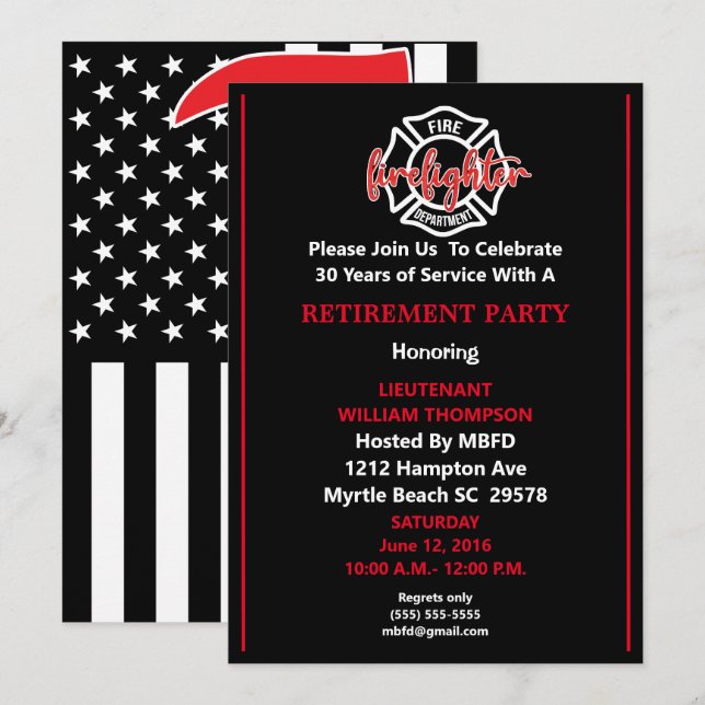 Firefighter Retirement Party Invitation (Front/Back)