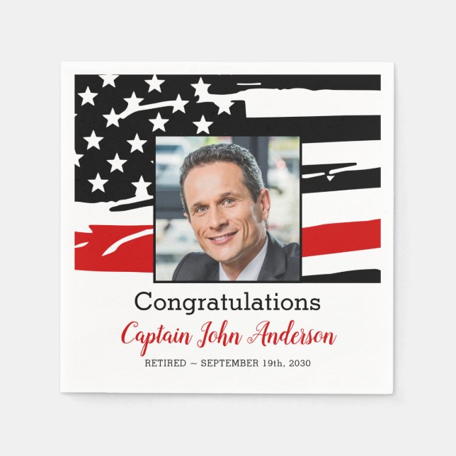 Firefighter Retirement Party Photo Thin Red Line Napkin (Front)